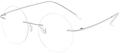 KOOSUFA Titan Runde Randlose Lesebrille mit Blaulichtfilter Herren Damen | Ultra Leicht, Rahmenlose Lesehilfe, Computer Arbeitsplatzbrille, Brille mit Stärke 0.0 1.0 1.5 2.0 2.5 3.0 3.5 4.0