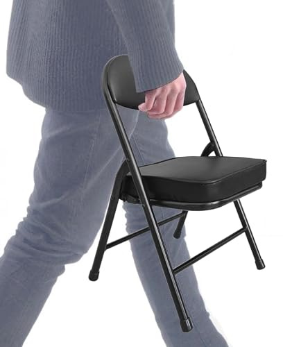 fusehome Mini Folding Chair, Garage Stool, Portable Camping Chair with Padded Seat, Lightweight and Compact Lawn Chair, for Patio, Garage, Camping, Fishing, Hiking, Hunting, Picnic, Beach, Black