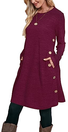 Aokosor Jumper Dress for Women Long Sleeve Dress Ladies Button Tunic Dress with Pockets