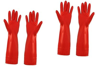 Healeved 2 Pares Guantes De Latex Guantes Limpieza Guantes Rojos Guantes Para Fregar Platos Guantes De Látex Para Lavar Platos Guantes De Limpieza De Cocina Guantes Para El Hogar Familiar