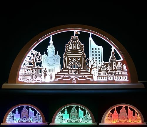 Schlick & Türk Stadtlicht LED Schwibbogen Leipzig - Stadtmotiv - 69cm - Feine Handarbeit aus dem Erzgebirge - Weihnachten erzgebirgischer Lichterbogen