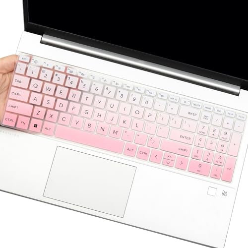 UUONDO Keyboard Cover for 2023 HP Pavilion 16 & 15.6 Laptop, Ombre Pink, Silicone, Waterproof & Dustproof