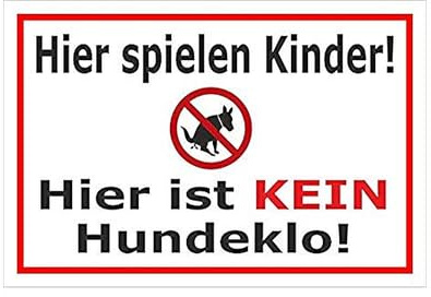 Kinder Spielen Hier kein Hunde Klo WC S405 Aufkleber im Schild-Design 11 cm | Motivdetails: Haufen, Garten, Verboten; Folienaufkleber zum Aufkleben – kein Metall- oder Kunststoffschild