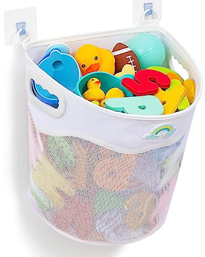 Badewannenspielzeug Aufbewahrung,Badewannenspielzeug hängeorganizer Aufbewahrung,Badewannenspielzeug Mesh Tasche.Ideal für das Aufbewahrung Badezimmer der Familie.（weiß）