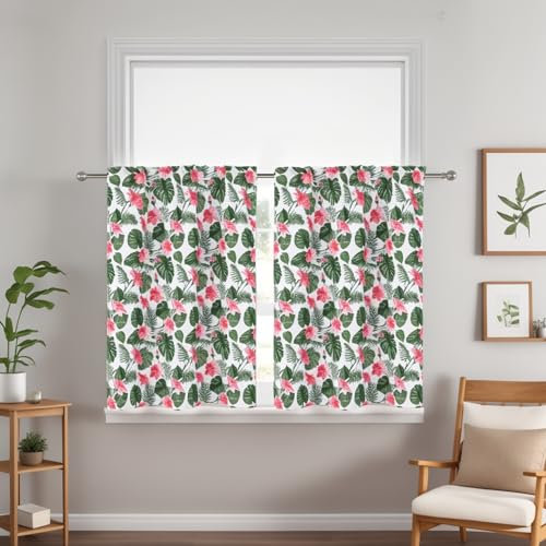Dreamskull Scheibengardinen Landhaus Bistrogardine Kurzstores 2er Set Kurzgardine Küchengardine Blickdicht Modern Kurz Küche für Kleine Fenster Kurzvorhang Wohnzimmer mit Blumen Muster Tunnelzug