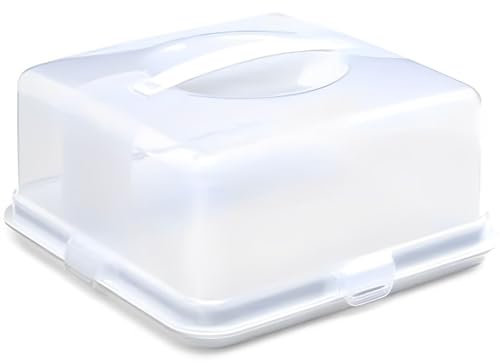 ANGIX 1 x Square Cake Carrier Box with Handle, 4 Locking Clips, Portable Cake Container, Clear Plastic Cake Boxes, Transparent Cake Holder with Lid for Transporting, Storing & Displaying Cakes