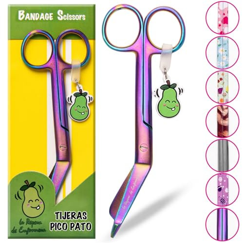 La Repera de Enfermera® Ciseaux d'infirmière premium Bécane de canard et pointe ronde professionnelle, idéal cadeau infirmière (RAINBOW DREAM)