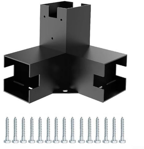 Pergola Brackets Kit, 3-Way Right Angle Corner Bracket with Pergola Post Base for Gazebos Wood Beam Elevated Stand, 3-Way Bracket with Flange Base(3T)