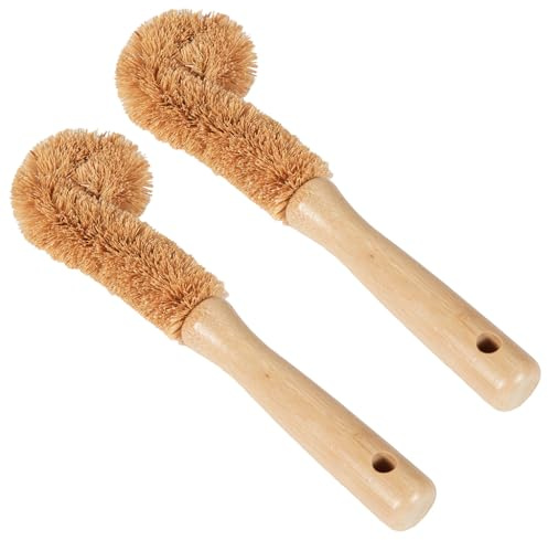 Bottle Brush Set of 2 Washing Up Brushes Wooden Handle Coir Fibre Brushes | Kitchen Brush, Washing Up Brush, Natural Coir, Kitchen Accessories, Sink, Bottle Cleaner