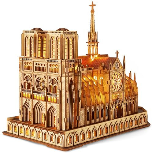 FUNPOLA Puzzle 3D de Madera con LED - Notre Dame de París Maquetas para Construir Adulto - Edición Nocturna con iluminación LED - Kit de Manualidades para Construir Modelos arquitectónicos