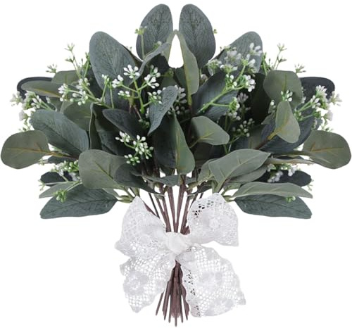 Hacintre 20 Stück Künstliche Eukalyptus Deko, Künstliche Eukalyptus Pflanzen Zweige Für Indoor Outdoor Dekoration, Party, Erntedankfest, Kamindekoration, Tischdeko, Blumenarrangement (Grün Grau)