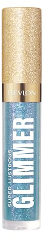 Revlon Super Lustrous Glimmer Gloss – Hydrating & Plumping Lip Gloss with Plant-Based Glitter, 3D Shimmer, 39% Hydration Boost & Oversized Applicator, Indigo Ice