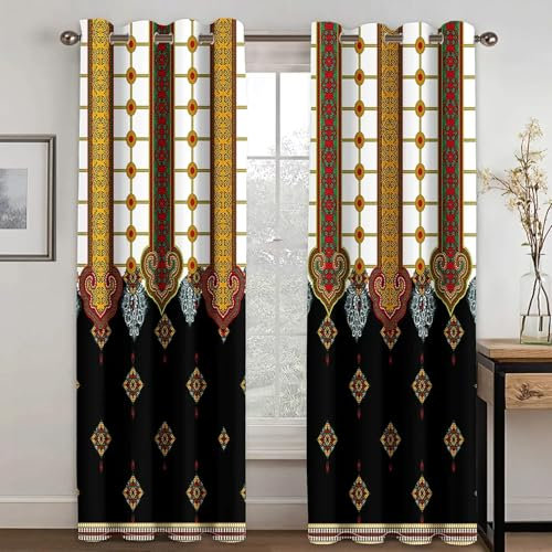 IKDZCM Europäischer böhmischer Stil, goldene Streifenvorhänge, 2 Paneele, Deluxe, Wohnzimmer, Schlafzimmer, Balkon, Den, dekorative Vorhänge WxH/2x83x200cm gardinen Blickdicht