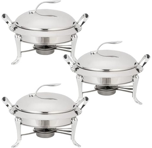forestalk 3L Chafing Dish Set, Full Size Stainless Steel Round Buffet Server With Pans, Lid And Fuel Holders, For Catering Party Wedding Dinner Food Warmer (2/3/4/6 Pack)(Size:3 Pack,Color:Silver)