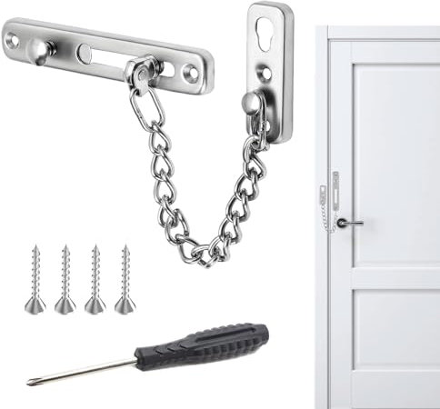Catena per porta senza foratura, catena per porta in acciaio inox, catena per porta Abus, catena per porta d'ingresso, (1 catena antifurto, 4 viti, 1 cacciavite), 6 pezzi in totale, per casa, hotel
