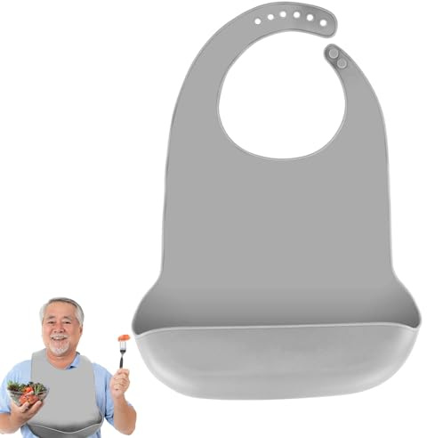 LWMLWM Bavoirs Lavables en Silicone pour Adultes, Dossards Réutilisables pour Adultes Bavoirs Imperméables pour Hommes Femmes Âgés et Handicapés (Gris)