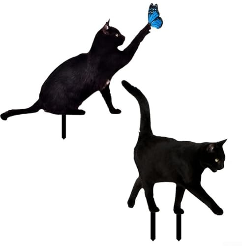 Zeroupshop Schwarze Katze Silhouette, Gartenstecker aus Acryl in Katzenform, Dekoskulptur, Outdoor Skulptur für Hof, Terrasse, Balkon, Bauernhof Deko (A)