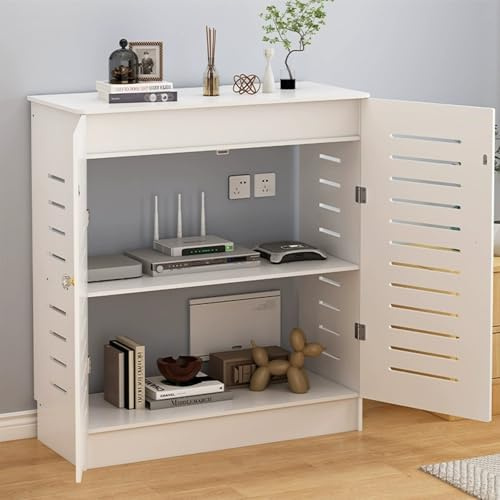 CMYCYDDPLY Router Aufbewahrungsbox, Netzwerkschrank, Router Schrank, Doppeltür-Design, for Zuhause und Büro, Weiß(60x70cm)