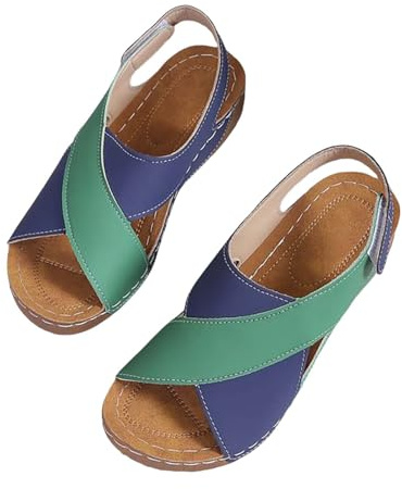 Sandales orthopédiques pour les loisirs - Sandales à plateforme pour femme - Ultra confortables - Antidérapantes - Sandales de plage à talon compensé - Sandales respirantes pour l'extérieur, vert, 37