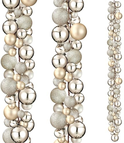 Yuxung 2 Pcs 6 ft Christmas Ball Ornament Garland, Champagne Gold