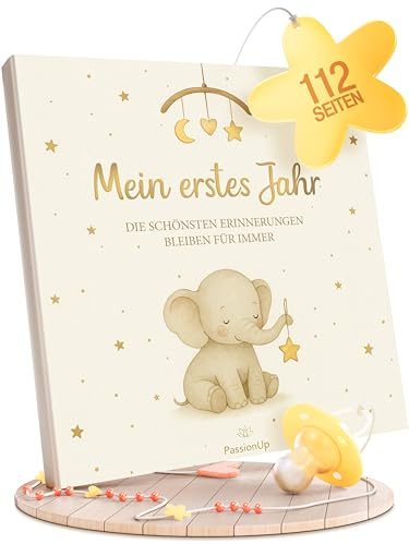 PassionUp Baby Memory Book for Boy Girl with Extra Space for Favorite Photos - First Year Baby Book Keepsake with Themed and Monthly Sections - 8x8 in. - Lovely Gift for Parents and their Newborns
