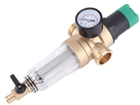 KIMISS Reductor de Presión de Agua para Accesorios en el Hogar, Conector de Latón G1 G1/2 con Calibre, Filtro de 40 NS, Regulador de Presión de Agua para Uso Doméstico