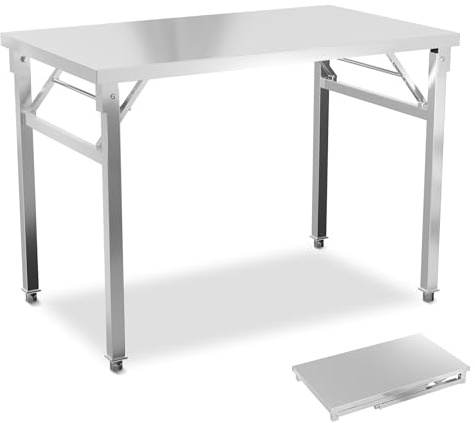 LZQ Edelstahltisch 60x120x85cm Arbeitstisch Klappbar, Grilltisch Edelstahl Klapptisch Küchentisch, Edelstahl Klapptisch mit Stabilem Rahmen, Metalltisch Werkbänke für Küche Bar Restaurantar