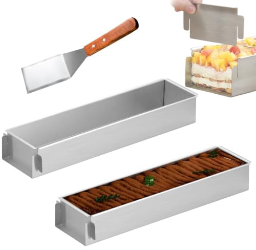 2 Stück Rechteckig Backform, Verstellbare Mousse Kuchenform, Antihaftbeschichtete Tiramisu Form mit Abnehmbares Seitenteil, Aluminiumlegierung Backform für Tortenzubereitung Broten Tiramisu (40cm)