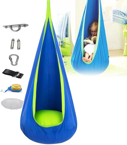 Columpio Cueva Colgante, Hamaca Tipo Cápsula, con Bomba De Aire Y Cojín Inflable, Carga Máxima De 80 Kg, Tela Resistente, para Interior/Exterior, Jardín Y Dormitorio.,Blue