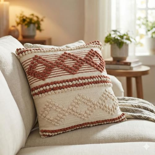 TreeWool Handgjort Bohemiskt Diamantliknande Vävt Kuddfodral (45x45cm, Kaavi, 1-pack) Dekorativt Bomulls Örngott för Vardagsrum/Sovrum