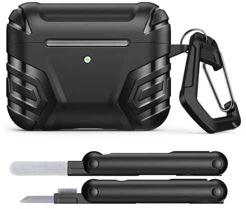 MoKo Custodia Compatibile con AirPods Pro 3 (2025), Nero | Custodia Protettiva Completa in TPU per AirPods Pro 3a Gen., Custodia Cool Armor con Strumento per la Pulizia e Portachiavi