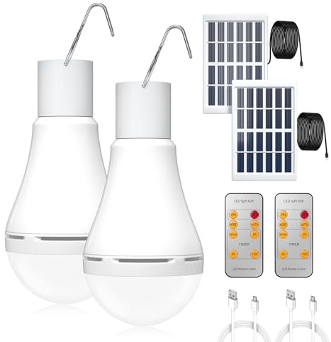 Klarlight Lampadina Solare Esterno con Pannello, Luci di Lavoro USB, Lampada a Ricaricabile Portatile per Tenda da Campeggio All'aperto Coperta Shed di Emergenza Chicken Coop, 2 Pezz