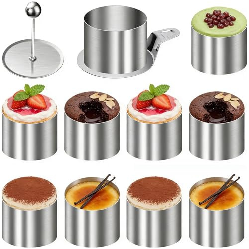 Set di 12 per torte, 1 set di in acciaio, per mousse e dessert, anelli antiaderenti, sollevatore a pressione incluso, per forno, lavastoviglie, muffin, torta, cheesecake