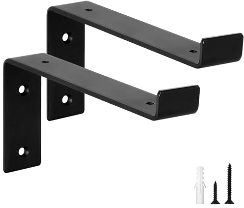 scicent 2 Pack Scaffold Board Shelf Brackets with Lips, 50KG Capacity, 5mm Thick Wall Brackets for Shelves (Black 8 Inch)