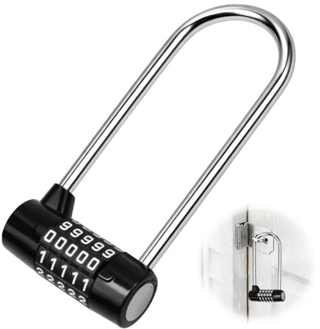5 Digit Combination Padlock with Resettable Code | Outdoor Weatherproof Heavy Duty Long Safety Shackle Padlock for Bicycles, Gates, Mountain Bike, Gym, School, Shed & Lockers