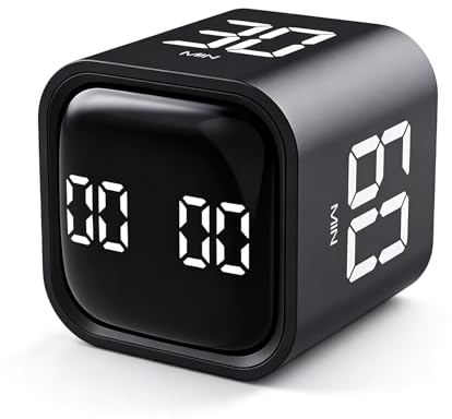 VOBOR Pomodoro Timer Cube, Countdown & Countup, Stummschaltung, Vibration & Ton, 5/10/30/60 Min, Schwerkraft Sensor Timer für ADHS, Arbeit, Büro, Studium, Aufgaben, Kinder, Kochen, Sport (Schwarz)