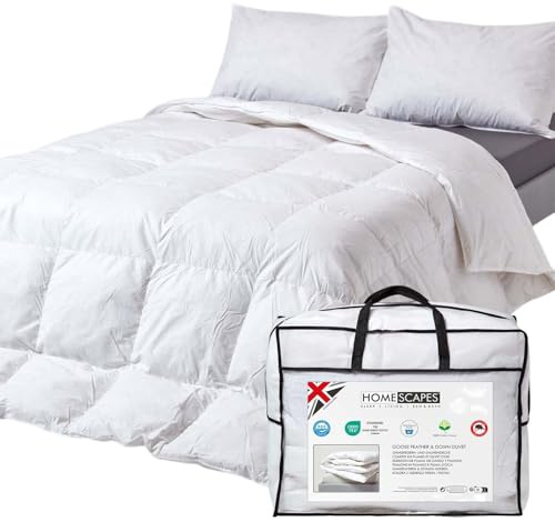 HOMESCAPES Piumino estivo ultra leggero 260 x 220 cm in piume e piumino d'oca 2,5 Tog certificato Oeko-TEX – lavabile in lavatrice e ipoallergenico – 2 persone