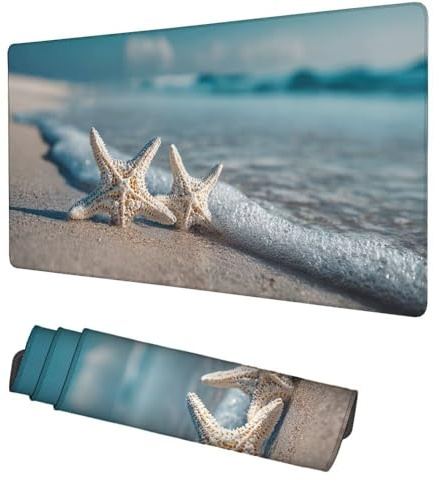Alfombrilla Ratón Playa Mouse Pad 1000x400x3mm Alfombrilla Gaming Estrella de mar, Protector Escritorio, Accesorios Gaming, Mejora Precisión y Velocidad, para PC Gamer, Portátil, Oficina, f-101