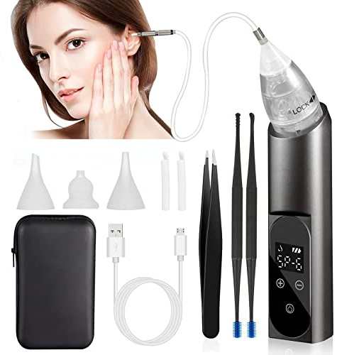 Ear Vacuum Wax Removal Tool with with Carrying Case, 6 Levels Electric Strong Suction Ear Vacuum Wax Remover, USB Charge Ear Vacuum Cleaner, Ear Wax Suction Remover Device for Adults and Kids (Black)