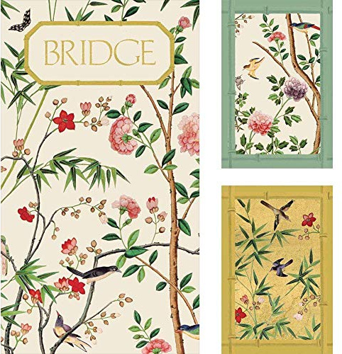 Caspari Chinese Wallpaper Bridge Gift set includes double deck of cards and 2 score pads in a presentation box, 7.8 x 20.35 x 0.55 cm