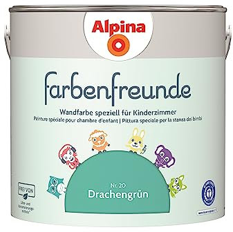 Alpina Farbenfreunde – Nr. 20 Drachengrün – Wandfarben speziell für Kinderzimmer – frei von konservierungs- und lösemittelfrei – für ein gesundes und behagliches Raumklima – 2,5L