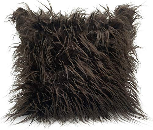 cushion mania Luxury Shaggy Faux Fur Covers or Cushions Large Fluffy Decorative Throw Pillows for Sofa and Bed Super Soft Long Hair Plush Cushions 17x17 or 21x21 (Brown, 17x17 Cover Only)