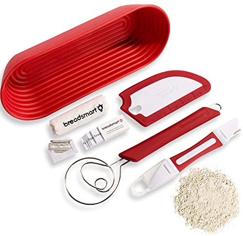 Breadsmart Kit per la Preparazione del Pane Artigianale – Set di 5 Pezzi per la panificazione – Taglierino, Spatola, Frusta, Cestino da Lievitazione & Panno di Cotone