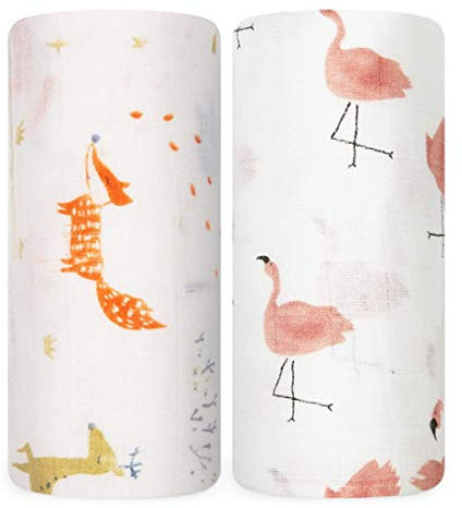 TFlower Musselin Decke Swaddle Pucktücher 2er set, weich und gemütlich, 120 x 120 cm groß, zwei Schichten Musselin-Baumwolle für Junge und Mädchen, Spucktücher, Baby Tuch, Mulltücher, Molton-Tücher