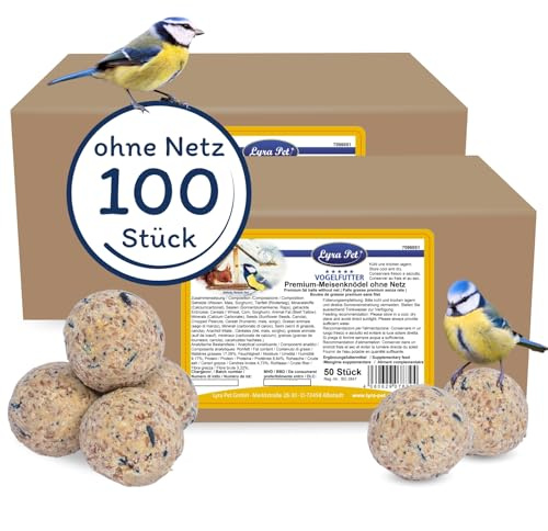 Lyra Pet® | 100 Premium Meisenknödel ohne Netz à 85 g | Energielieferant für Wildvögel | Mineralstoffhaltiges Wildvogelfutter | Kraftspendendes Fettfutter | Ganzjähriges, nährstoffreiches Vogelfutter