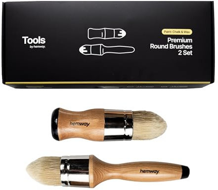 Hemway Round Paint Brushes Set Pack of 2 | Chalk Wax Paint Brush Set 1.4 Inch for Painting, Waxing, Decorating Furniture, Walls, Wood, Skirting, Cupboard, Fence | Brushes for Varnish, Gloss, Emulsion