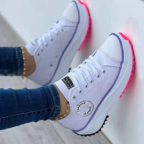 SAHRY Entrenadores De Moda De Lona para Mujer, Zapatillas Deportivas De Primavera, Zapatos De Plataforma Transpirables para Mujeres, Casual Calzado Deportivo De Mujer,White-42