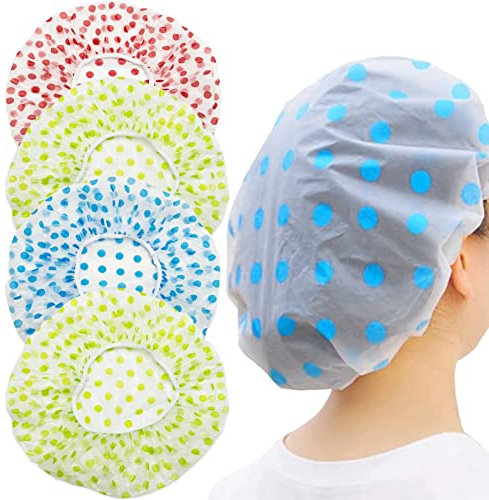 4 Pack Shower Caps for Women, Waterproof Shower Caps Reusable Shower Hats Elastic Hair Bath Caps for Ladies Spa Salon