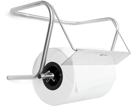 HENDI Papierrollenhalter, Wandmontage, geeignet für Papierrollen bis 30 cm Breite, inklusive Schrauben, Küchenrollenhalter, Putztuchrollenhalter, Papierhandtuchspender, 395x290x(H)260mm, Edelstahl