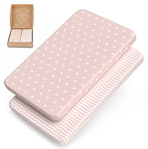 mimaDu - 2er Set Spannbettlaken aus Baumwolle Oeko-TEX 90x55cm auch für 90x50, 90x45, 89x49 - Spannbetttücher für Beistellbett, Babybett - Mädchen Bettlaken extra weich für Baby & Kinder, eckig,(Rosa)